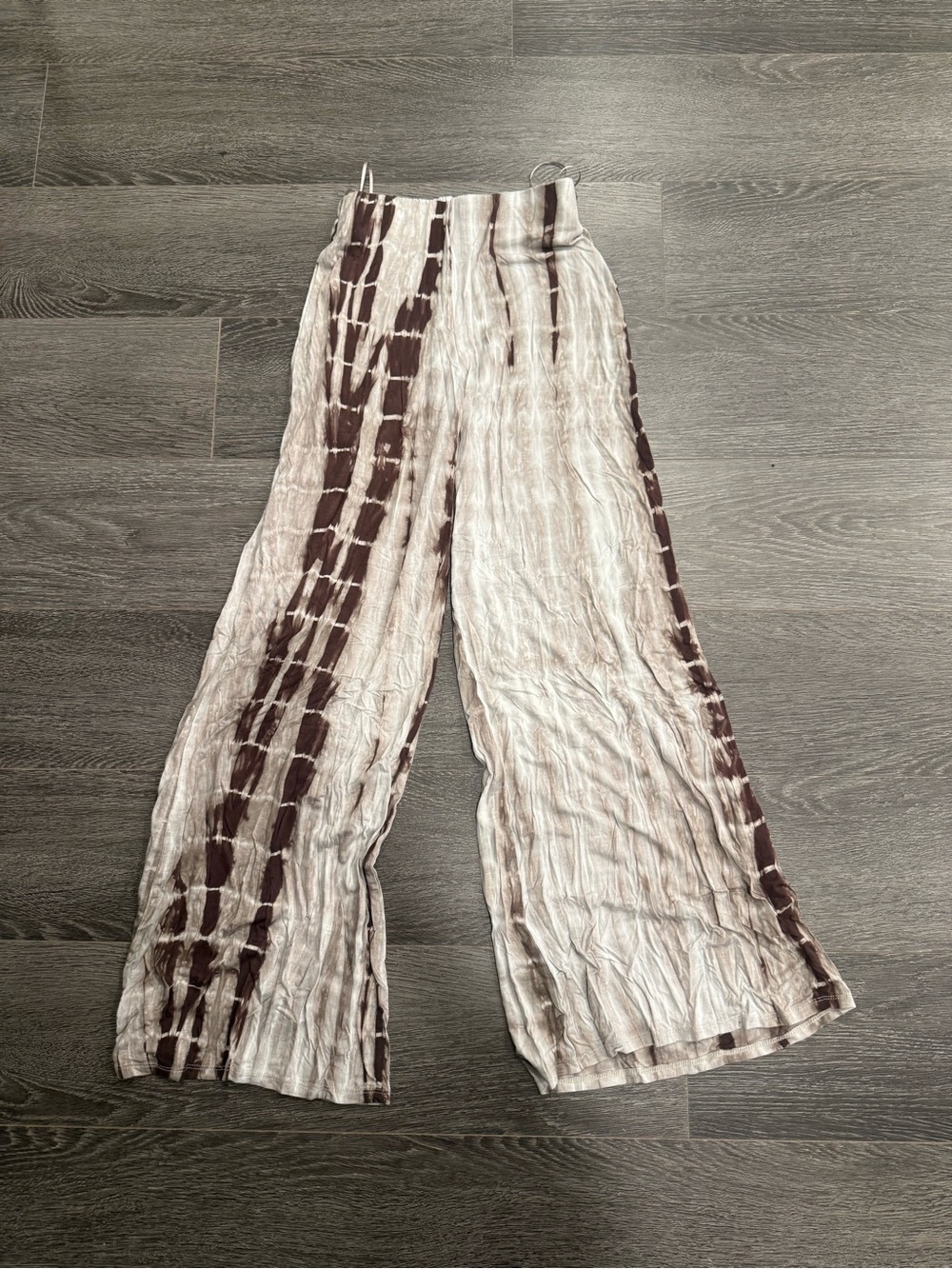Fashion Nova Brown and Cream Wide-Leg Tie-Dye Pants